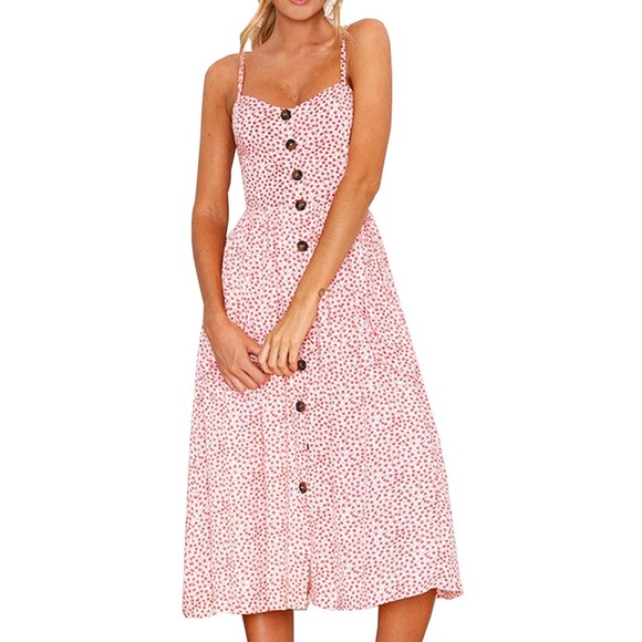 Dresses & Skirts - Pink button down floral midi sundress Nwot
